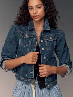 NWOT PILCRO Puff-Sleeve Denim Jacket Blue Size M